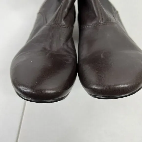 Nine West Size 11 Tulia Leather Wedge Bootie Ankle Boots Shoes Buckle Detail - Picture 8 of 10